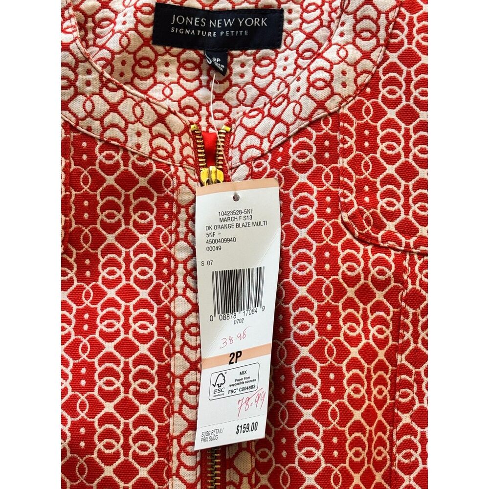 Jones New York Signature Petite Blazer 2P Red White Print Zip Front NWT - Picture 4 of 12
